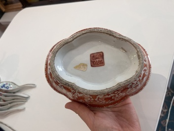 A varied collection of Chinese famille rose, qianjiang cai and iron-red porcelain, 19th/20th C.
