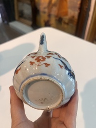 A Chinese Nanking crackle glazed famille rose 'warrior' vase and cover, a tea caddy and an Imari style teapot and cover, 18th/19th C.
