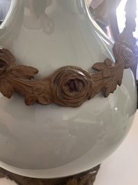 A Chinese style gilt bronze mounted celadon-glazed vase mounted into a lamp, 19th/20th C.