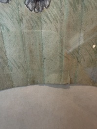 Chinese school: A 'rabbits in a landscape' fan, ink and colours on paper, 19th/20th C.