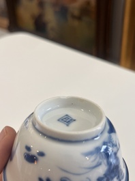 A varied collection of Chinese blue and white porcelain with figures and floral design, 18th/19th C.