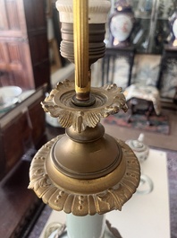 A Chinese style gilt bronze mounted celadon-glazed vase mounted into a lamp, 19th/20th C.