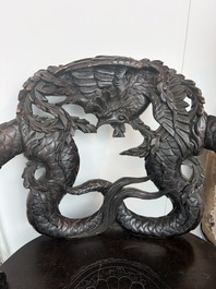 A pair of Japanese carved wooden 'dragon' chairs, Meiji, 19th/20th C.