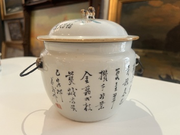 Six Chinese qianjiang cai jars and covers with a bird among blossoming branches, 19th/20th C.
