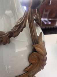 A Chinese style gilt bronze mounted celadon-glazed vase mounted into a lamp, 19th/20th C.