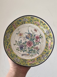 A Chinese Canton enamel dish with floral design, Qianlong