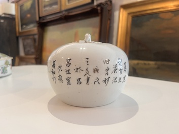 Six Chinese qianjiang cai jars and covers with a bird among blossoming branches, 19th/20th C.