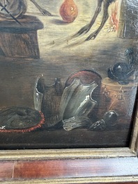 Abraham Teniers (1629-1670, attributed to): Monkeys in a guardroom interior, oil on panel