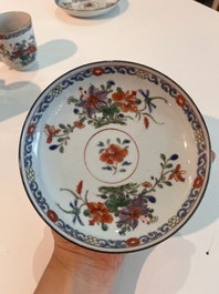 Two Chinese famille verte cups and saucers with floral design, Qianlong