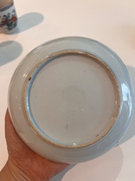 Two Chinese famille verte cups and saucers with floral design, Qianlong