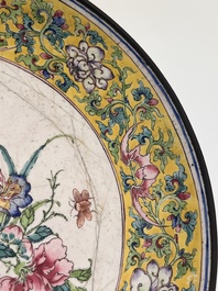 A Chinese Canton enamel dish with floral design, Qianlong