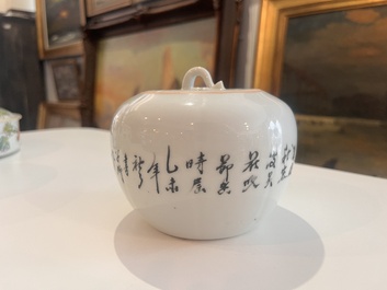 Six Chinese qianjiang cai jars and covers with a bird among blossoming branches, 19th/20th C.