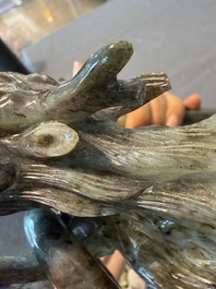 A Chinese tripod green jade 'dragon heads' incense burner, 20th C.