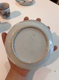 Two Chinese famille verte cups and saucers with floral design, Qianlong