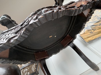 A pair of Japanese carved wooden 'dragon' chairs, Meiji, 19th/20th C.