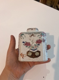 A Chinese Nanking crackle glazed famille rose 'warrior' vase and cover, a tea caddy and an Imari style teapot and cover, 18th/19th C.