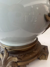 A Chinese style gilt bronze mounted celadon-glazed vase mounted into a lamp, 19th/20th C.