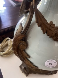 A Chinese style gilt bronze mounted celadon-glazed vase mounted into a lamp, 19th/20th C.