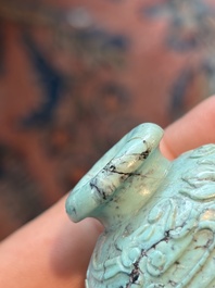 Eleven Chinese hardstone sculptures, a.o. jade, quartz, turquoise, malachite and lapis lazuli, 19th/20th C.