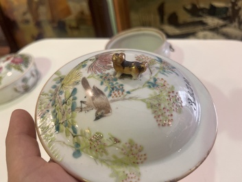 Six Chinese qianjiang cai jars and covers with a bird among blossoming branches, 19th/20th C.