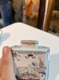 A Chinese Nanking crackle glazed famille rose 'warrior' vase and cover, a tea caddy and an Imari style teapot and cover, 18th/19th C.