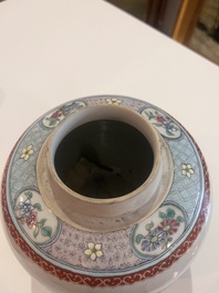 Four Chinese famille rose and qianjiang cai jars with animated scenes and floral and 'Wu Shuang Pu' design, 19th/20th C.