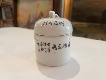 Six Chinese qianjiang cai jars and covers with a bird among blossoming branches, 19th/20th C.