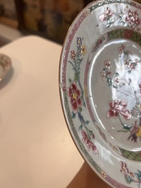 Seven Chinese famille rose plates with floral design and mythical animals, Yongzheng/Qianlong