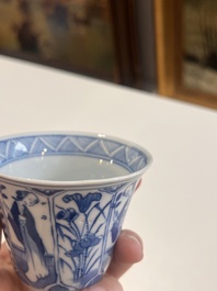 A varied collection of Chinese blue and white porcelain with figures and floral design, 18th/19th C.