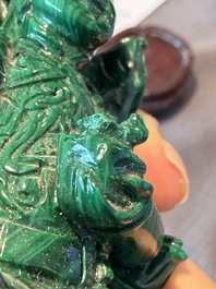 Eleven Chinese hardstone sculptures, a.o. jade, quartz, turquoise, malachite and lapis lazuli, 19th/20th C.