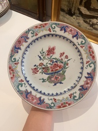 Seven Chinese famille rose plates with floral design and mythical animals, Yongzheng/Qianlong