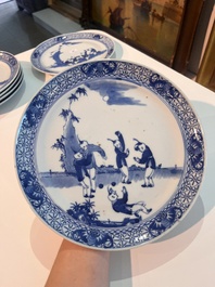 Six Chinese blue and white 'playing boys in a landscape' plates, 19th C.