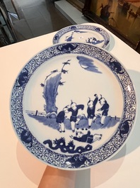 Six Chinese blue and white 'playing boys in a landscape' plates, 19th C.