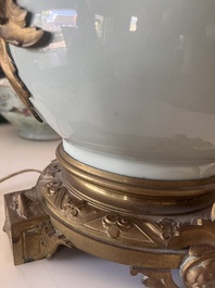A Chinese style gilt bronze mounted celadon-glazed vase mounted into a lamp, 19th/20th C.