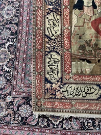 A Persian Kashan (Keshan) Mohtashem rug with Shirin and Khosrow, wool on cotton, late 19th C.
