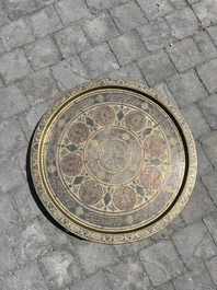 A large Islamic 'Mamluk revival' inlaid brass tray, Egypt or Syria, 19th/20th C.