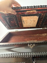 An ebonized wooden and tortoiseshell-veneered Antwerp cabinet on stand, 17th C. and later