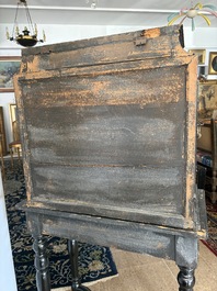 An ebonized wooden and tortoiseshell-veneered Antwerp cabinet on stand, 17th C. and later