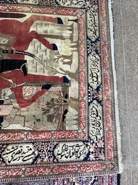 A Persian Kashan (Keshan) Mohtashem rug with Shirin and Khosrow, wool on cotton, late 19th C.