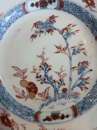 Eleven Chinese Imari style and famille rose plates with floral design, Yongzheng/Qianlong