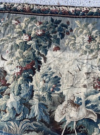 An impressive Flemish wall tapestry with ornamental birds in a paradisiacal castle garden, Oudenaarde or Brussels, 17th C.