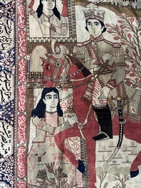 A Persian Kashan (Keshan) Mohtashem rug with Shirin and Khosrow, wool on cotton, late 19th C.