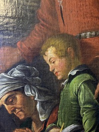 Flemish school: The adoration of the shepherds, oil on canvas, 17th C.
