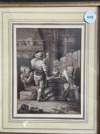Ferdinand von Kobell (1740-1799): Peasants making merry in a tavern, washed ink drawing on paper