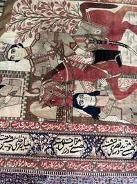 A Persian Kashan (Keshan) Mohtashem rug with Shirin and Khosrow, wool on cotton, late 19th C.