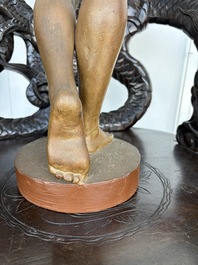 Dominique Van Den Bossche (1854-1906): Danseuse nue aux castagnettes, terre cuite patin&eacute;e, Gand, dat&eacute; 1893