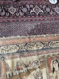 A Persian Kashan (Keshan) Mohtashem rug with Shirin and Khosrow, wool on cotton, late 19th C.