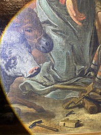 Flemish school: The adoration of the shepherds, oil on canvas, 17th C.