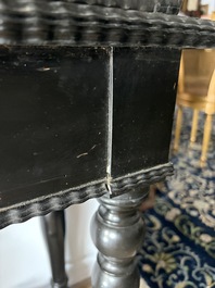 An ebonized wooden and tortoiseshell-veneered Antwerp cabinet on stand, 17th C. and later