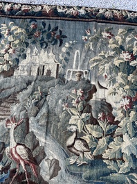 An impressive Flemish wall tapestry with ornamental birds in a paradisiacal castle garden, Oudenaarde or Brussels, 17th C.